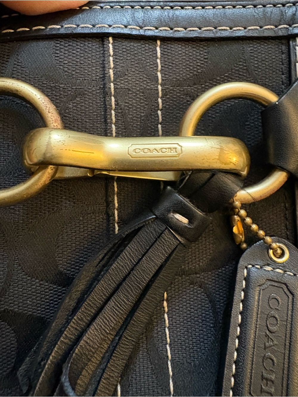 Coach Vintage Y2K Black Signature Canvas Tote with Brass Accent and Tassel - Picture 8 of 8